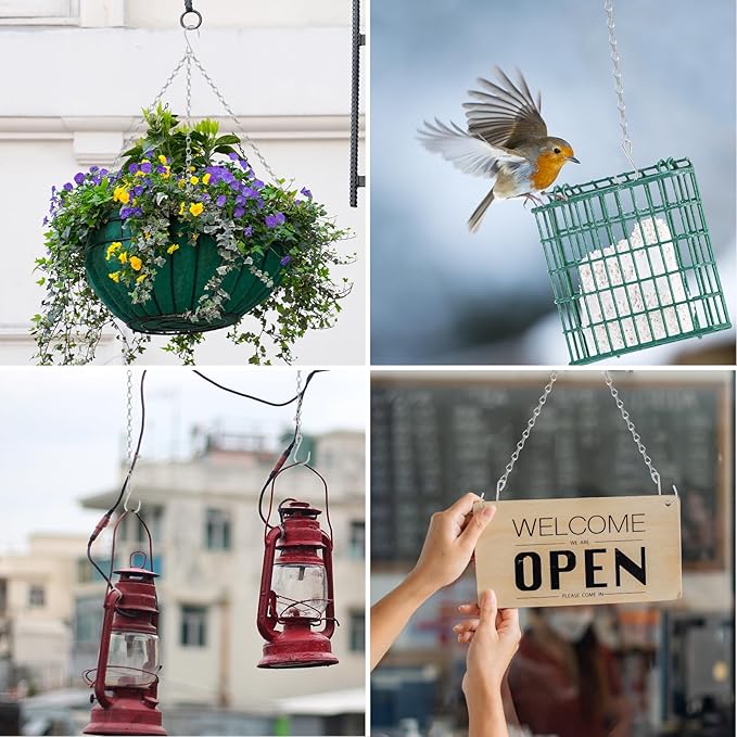 RIFNY 20 Inch Silver Chain for Hanging Plants, Small Plant Chains for Hanging Baskets Kits with Hooks for Bird Feeders Planters Billboards Lanterns Wind Chimes Ornaments Outdoor Indoor Use (5 PCS) RIFNY