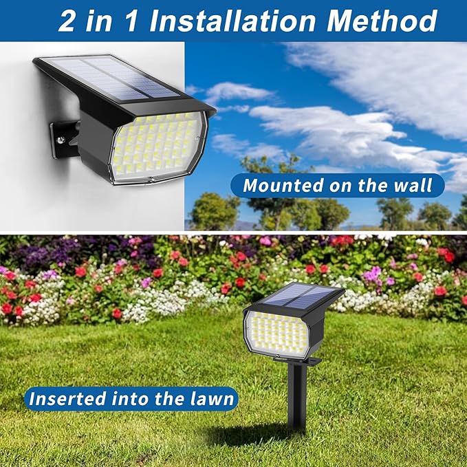 Solar Spot Lights Outdoor Waterproof IP65, 2 Pack Landscape Spotlights with 46 LEDs, 3 Modes Auto On/Off Solar Powered Flood Lights for Outside Pathway, Yard, Garden, Walkway (Cool White) WENATY