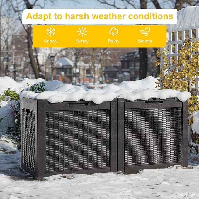 31 Gallon Outdoor Deck Box, Lockable Waterproof Outdoor Storage Boxes For Garden Tools,Indoor Cushions,Accessories Outside Storage Resin Weatherproof Container(Black)