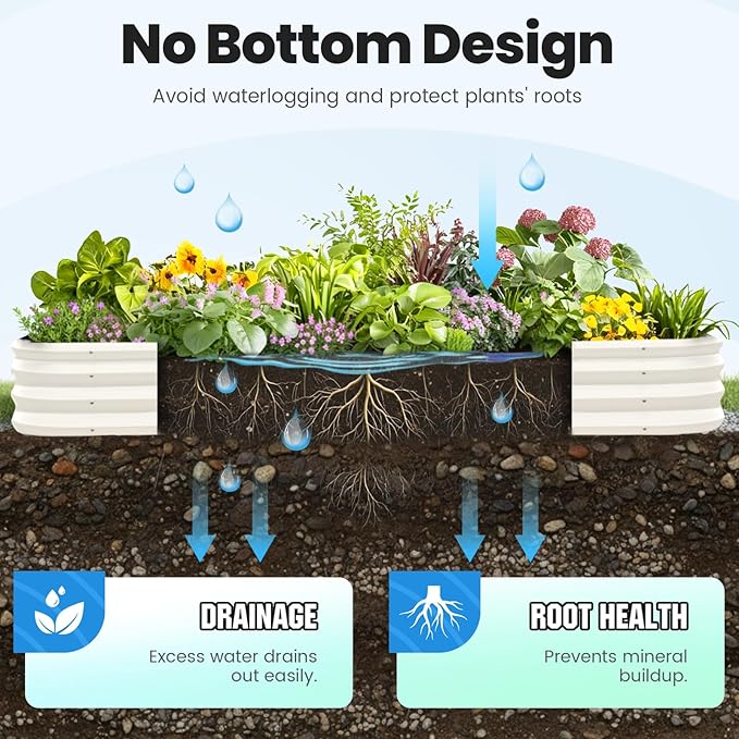 Quictent Galvanized Raised Garden Bed Kit, 6x3x1ft Oval Large Metal Outdoor Planting Box, Ground Planter Strengthened by Crossbar, Beige QUICTENT