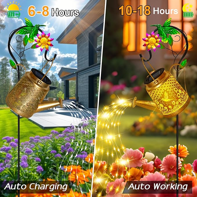 Hummingbird Solar Watering Can Lights, Outdoor Waterproof Garden Lanterns with Shepherd Hook, Solar Garden Decor for Yard Outdoor Landscape Pathway, Gift for Women Mom Grandma Christmas Gifts, 2 Pack OSTRITEC
