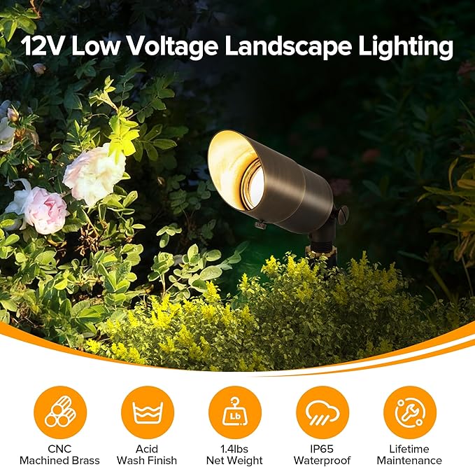 LUTEC Solid Brass Low Voltage Landscape Lighting, 12V Heavy Duty Waterproof Landscape Spotlights, Adjustable Bronze Uplights Outdoor Fixtures for Garden Yard Pathway Tree with MR16 Bulb LUTEC