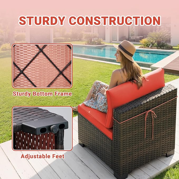 LEVELEVE 7 Pieces Outdoor Patio Furniture Sets,Rattan Conversation Sectional Set,Manual Weaving Wicker Patio Sofa with Tea Table Enjoyyourlife