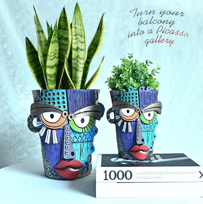 Abstract Face Planter Pots for Plants,Hand-Painted Colorful Flower Pots with Drainage,Indoor Outdoor Garden Decor Gift(Eclectic,Small) Midogaigai