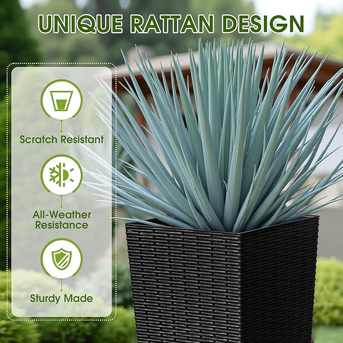 Devoko Resin Tall Planters for Outdoor Plants Set of 2, Large Taper Outdoor Planter Pots with 4 Drainage Holes, Flower Pots Modern Decor for Porch, Patio, Backyard, Home Garden (Black, 32") DEVOKO