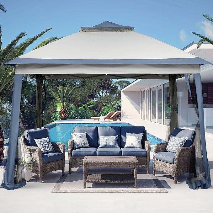 GDY 11x11 Pop Up Canopy Tent, Outdoor Canopy with Netting, Outdoor Gazebo for Backyard, Tent with Handbag, Blue. GDY