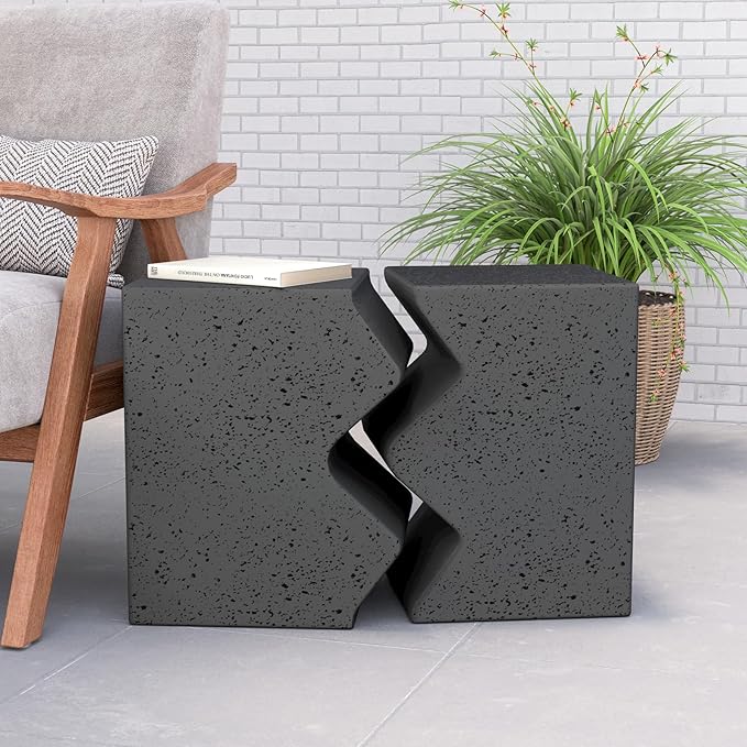 COSIEST Concrete Side Table, Set of 2 Rectangular Outdoor Side Tables, Decorative Garden Stools for Indoor Outdoor, Accent Table Patio Side Table End Table w Spotted, Dark Grey COSIEST