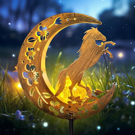 JOBOSI Solar Moon Horse Decorative Light Gift, Portable Decorative Ground Stake Light, Gifts for Women Grandmothers, Garden Lawn Decor Christmas & New Year Gift JOBOSI