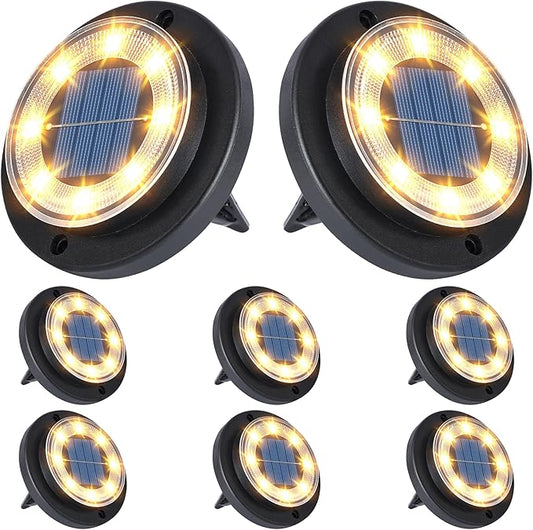 Flacchi Solar Lights Outdoor - Solar Powered Ground Lights Outdoor Solar Disk Light Waterproof Landscape Light for Patio Yard Pathway Walkway Driveway (Warm White, 8 Pack) Flacchi