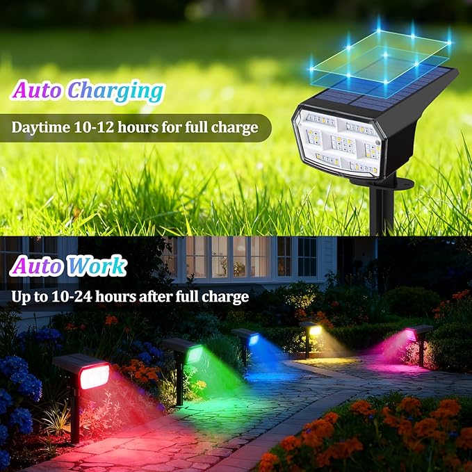 Sucolite 8-Pack Solar Spot Lights Outdoor Waterproof IP65, 3 Lighting Modes 2-in-1 Solar Landscape Spotlights for Yard, 59 LED Solar Powered Wall Lights for Garden Pathway Driveway Walkway, Multicolor Sucolite