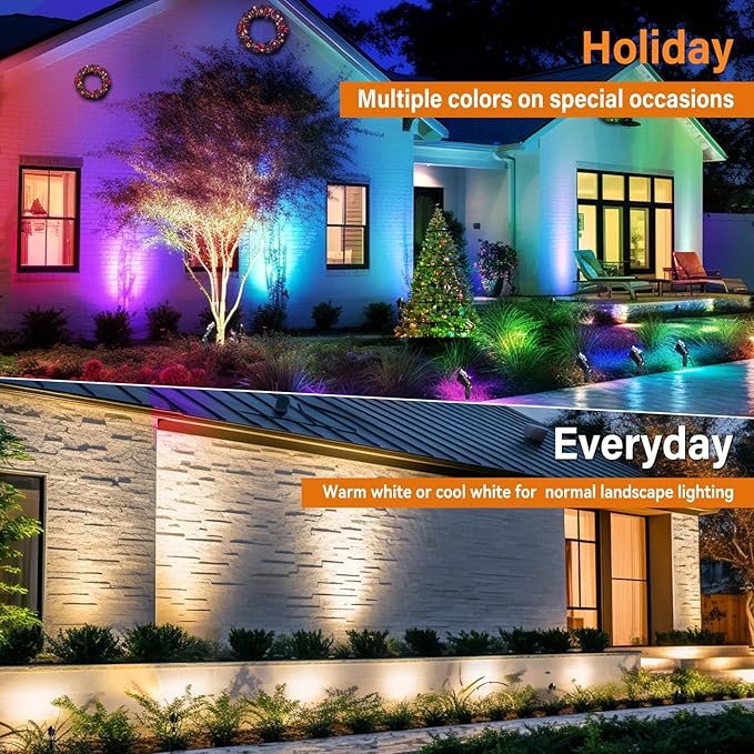 Halloween Christmas RGBW Landscape Light Outdoor,10W Color Changing Low Voltage Landscape Lighting with Remote Control,12V-24V Waterproof Outdoor Spot Lights for Yard House Garden Tree(4 Pack) Aoaxl