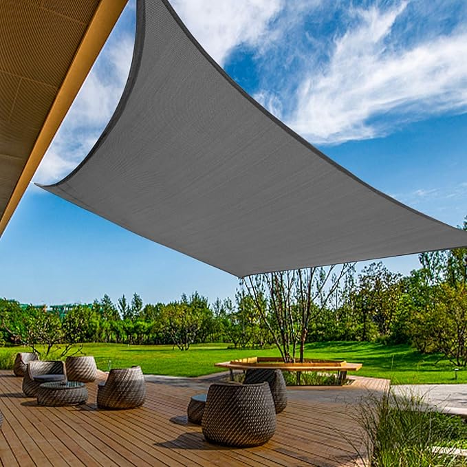 KANAGAWA Sun Shade Sail 12'x16' Dark Gray Rectangle UV Block Canopy Awning Shelter Fabric Cloth Screen for Outdoor Patio Garden Backyard Activities KANAGAWA
