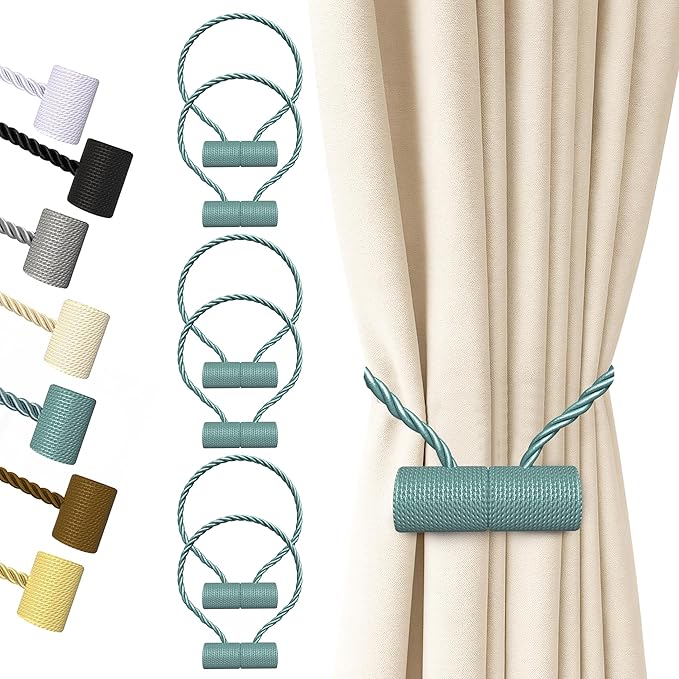 Hion Magnetic Curtain Tiebacks Gray Blue 6 Pack, Curtain Tiebacks Buckles Holdbacks Holders Hooks Clip for Home Bedroom Office Decorative Thick or Thin Curtain Hion