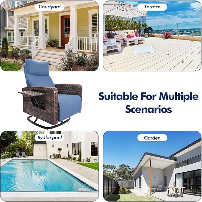 Outdoor Recliner Chair Set of 2, Wicker Patio Recliners with Adjustable Backrest and Extended Foot Rest, Reclining Patio Chairs with Flip Table & Removable Cushion Cover for Porch zzw