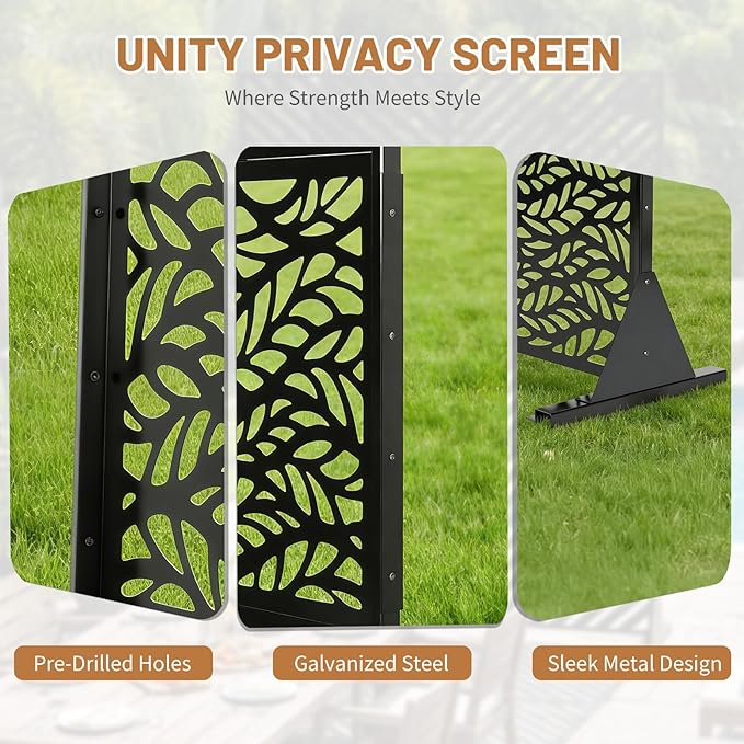 VINGLI Privacy Fence Panels, 72H’’ x 47W’’ Metal Privacy Screen Freestanding, Decorative Privacy Panels for Patio Garden Pool, Outdoor & Indoor (Leaf) VINGLI