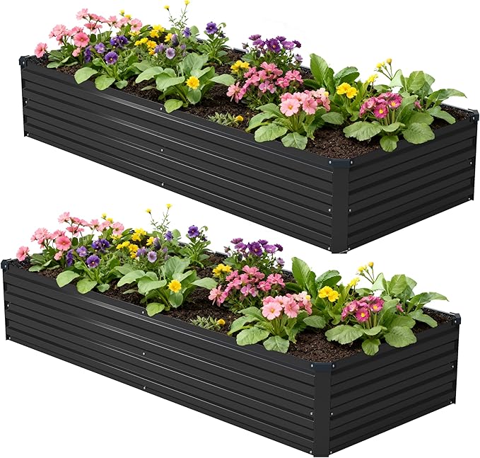 8x2x1ft(2 Pack) Galvanized Raised Garden Bed,Outdoor Planter Box Metal Patio Kit Planting Bed for Vegetables Flowers Herb,Black Foxlang