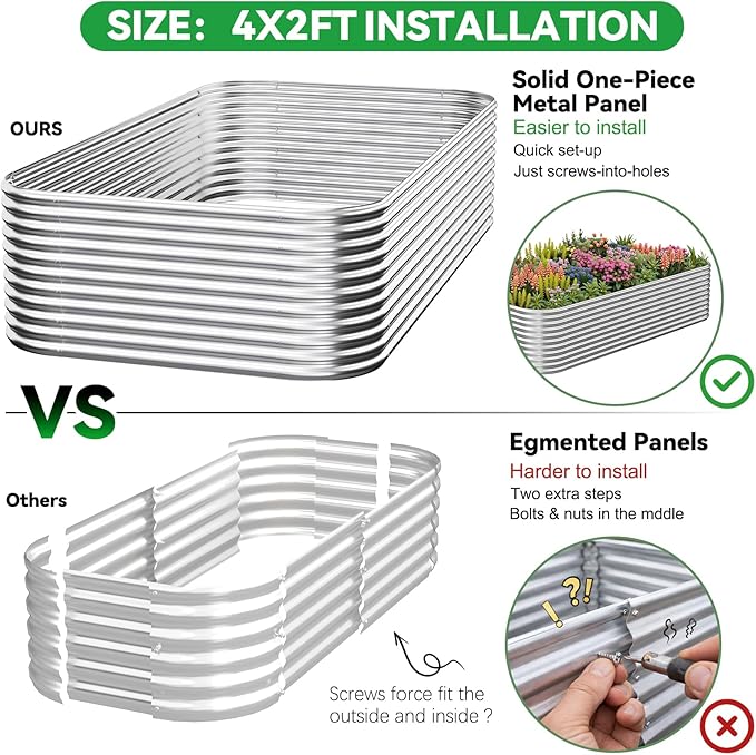 3 Pack Tall 4x2FT Raised Beds for Gardening, Corrugated Galvanized Steel Raised Garden Bed, Outdoor Metal Above Ground Garden Bed for Vegetables and Flowers OZMSHF