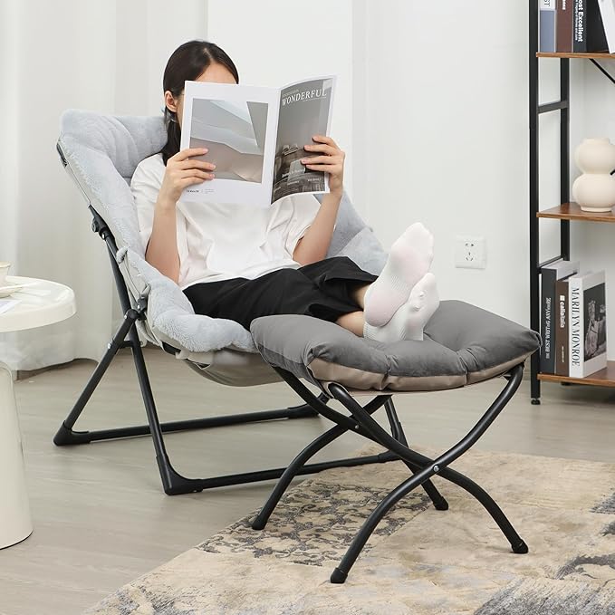 15"(H) Folding Ottoman, Foldable Footrest Stool, Portable Small Foot Stool for Couch, Collapsible Foot Rest Ottoman for Sofa, Accent Padded Ottomans for Living Room, Bedroom, Dark Grey MordchilHF