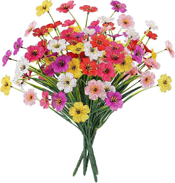 MACTING Artificial Spring Flowers for Outdoors 6 Bundles Fake Flowers UV Resistant Faux Plastic Plants No Fade for Planters Window Box Patio Porch Garden Yard Indoor Outside Decorations(Mix Color-1) MACTING