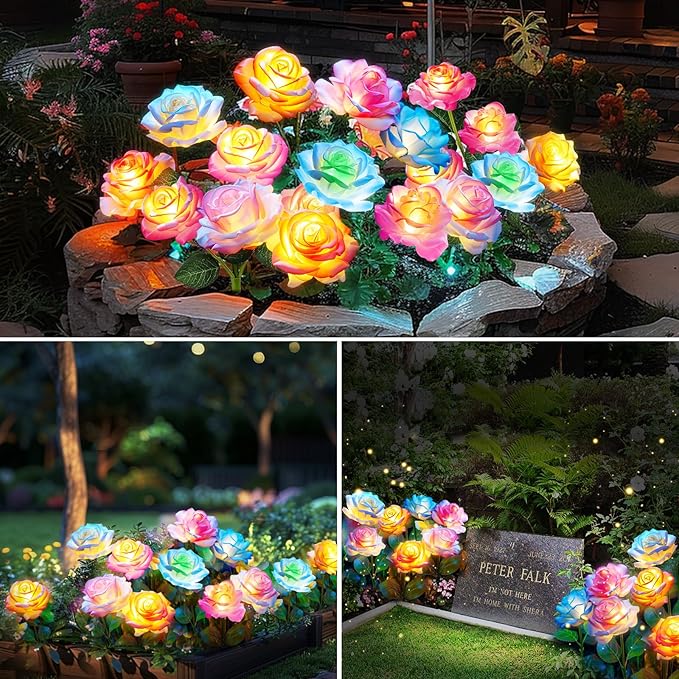 Solar Lights Outdoor Waterproof for Garden Decor, 4 Pack Solar Garden Lights for Outside, Outdoor Solar Lights for Yard with Solar Flowers Lights, Solar Powered Yard Decorations BOMIERMakeYourHomeBetter