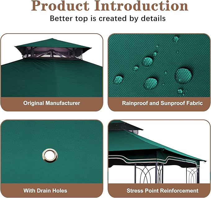 SCOCANOPY Replacement Gazebo Canopy for 10 x 12 Regency II Patio Gazebo Model L-GZ798PST,A101004104,A101004105,(Forest Green) SCOCANOPY