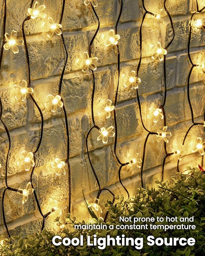 Brightown 2 Pack Total 52FT 120 LED Solar String Lights Flower Outdoor Waterproof Fairy Lights for Garden Yard Fence Patio Christmas Tree Wedding Party Decor, Warm White Brightown