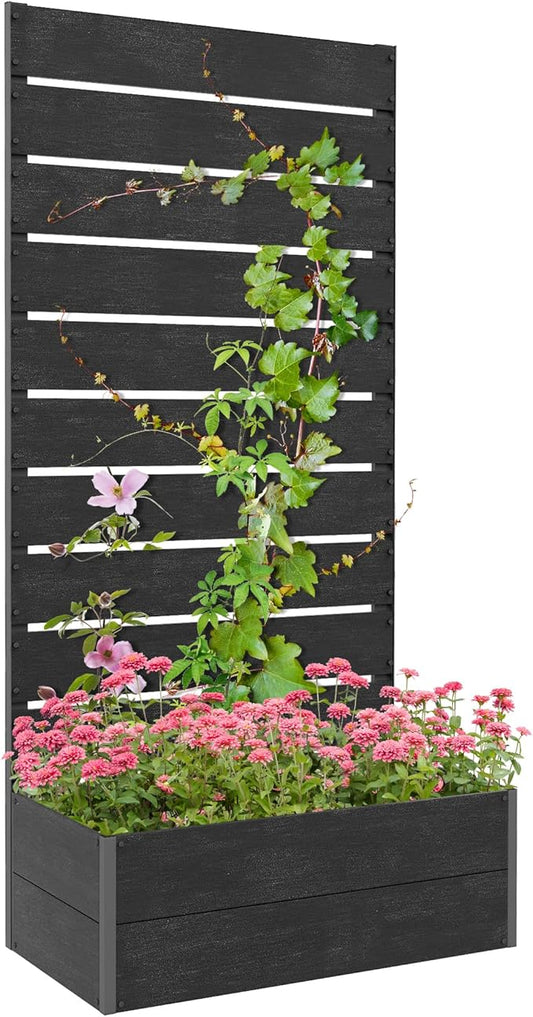 Outsunny Raised Garden Bed with Trellis for Climbing Plants, Planter Box with Self Draining Gap, Freestanding Trellis Planter for Outdoor, Patio, Deck, 28.25" x 15" x 59", Black Outsunny