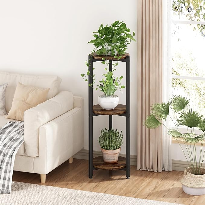 Plant Stand Indoor Corner Tall 3 Tier Metal Modern Flower Storage Plant Shelf Holder for Living Room Balcony Garden,Black (3 Tier-Black Round) YIZAIJIA