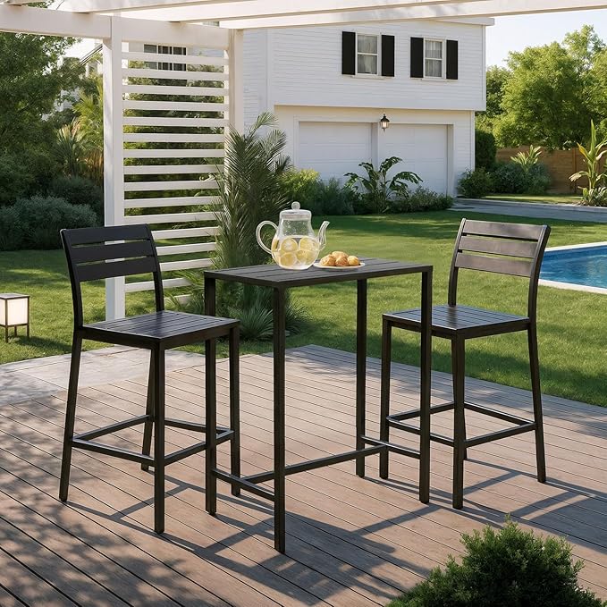 Outvita Outdoor Bar Table, 37" Height Patio Pub Table with Waterproof Frame and Adjustable Foot for Hot Tub, Patio, Backyard, Balcony, Hallway, Bistro Rectangle, Black Outvita