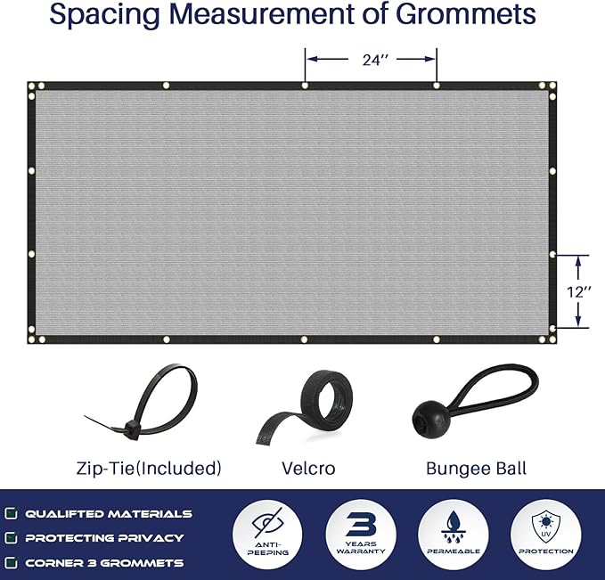 Windscreen4less Privacy Fence Screen Heavy Duty Windscreen Fencing Mesh Fabric Shade Net Cover with Brass Grommtes for Outdoor Wall Garden Yard Pool Deck, 6'x244' Light Gray Windscreen4less