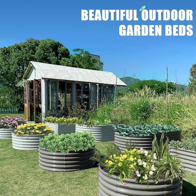 A ANLEOLIFE 4-Pack 6X3X2ft & 8X4X2ft Deep Root Galvanized Raised Garden Beds Outdoor for Planting Vegetables Flowers Herb, Quartz Grey AAnleolife