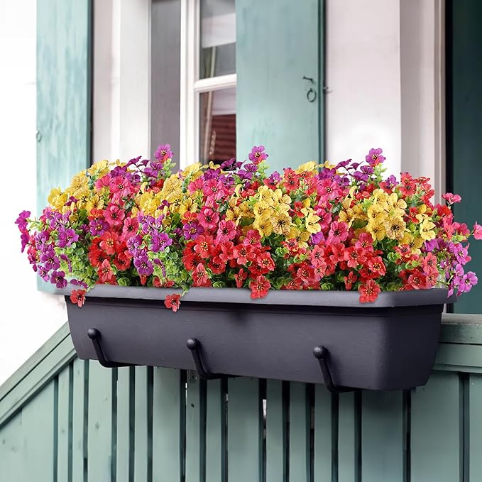 AGIRL 16 Bundles Artificial Flowers for Outdoor,No Fade Fake Plastic Flowers Faux Plants for Hanging Planters Decoration Indoor Outside Garden Porch Window Box Home Wedding AGIRL