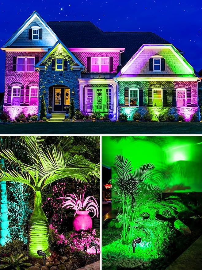 ZUCKEO 12W RGB Low Voltage Landscape Lighting Remote Control Color Changing Landscape Lights, Waterproof LED Outdoor Spotlight for Garden Pathway House Christmas Decor, 14 Pack with Connector ZUCKEO