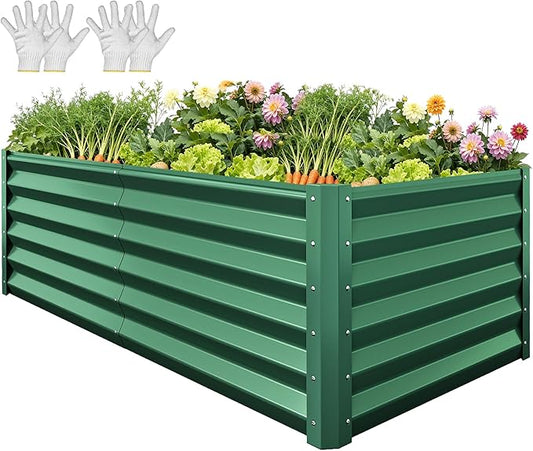 YITAHOME 6x3x3ft Large Raised Garden Bed Kit, Galvanized Metal Planter Box with Gloves, Support Rod, Outdoor Above Ground Planters for Plants Vegetables Flowers, Green YITAHOME