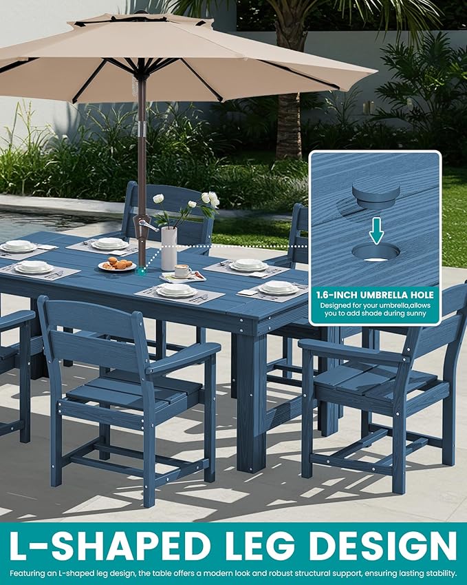 SERWALL Outdoor Dining Table Set, 67‘’ HDPE Patio Dining Set for 4, All-Weather Outdoor Table and Chairs Set for Deck, Blue SERWALL