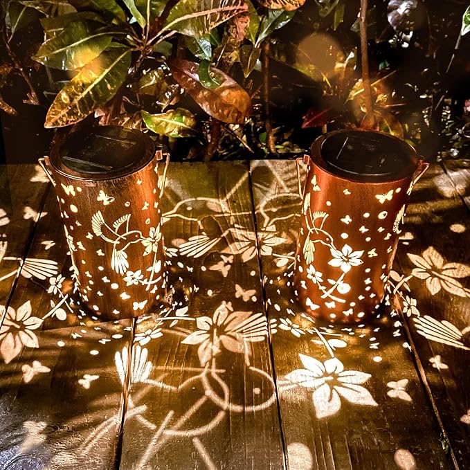 2 Pack Solar Lanterns Outdoor Waterproof Hummingbirds Birthday Gifts for Women Mom Grandma Garden Decor Hanging LED Decorative Light for Patio Yard Lawn Gardening Gifts DIBIEECN