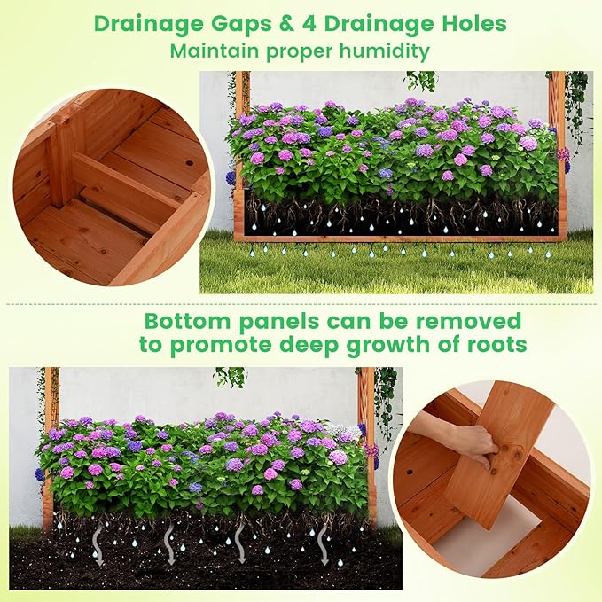 Giantex Set of 2 Raised Garden Bed with Trellis & Hanging Roof, Wood Planter Box with Bottom and Drainage Holes, Freestanding Garden Planter for Flower Vegetable Fruit Herb Climbing Vines, 77"x17"x72" Giantex