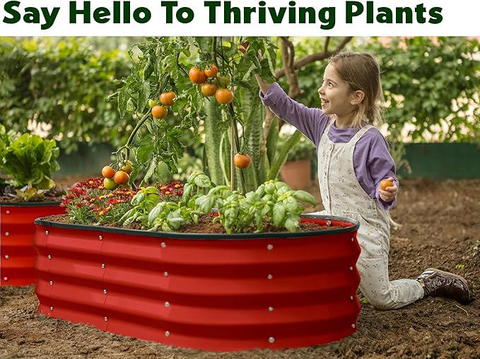 Plant & Plot Galvanized Raised Garden Beds Outdoor // 4×2×1 ft (2-Pack) Planter Raised Beds for Gardening, Vegetables, Flowers (Red) // Large Metal Garden Box PlantPlot