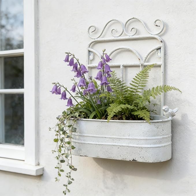 Rustic Metal Wall Planter Vintage Wall Mounted Flower Pot Distressed Wall Hanging Plant Basket Farmhouse Wall Decor for Indoor Outdoor Garden Home Yard (White) Rootora