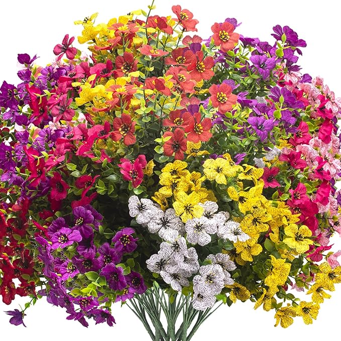 Artificial Fake Flowers for Outdoor Decoration, 16 Bundles Faux Silk Colorful UV Resistant Realistic for Outside Porch Patio Home Yard Garden Planters Pots Window Box (Mix(6 Color)) Grunyia
