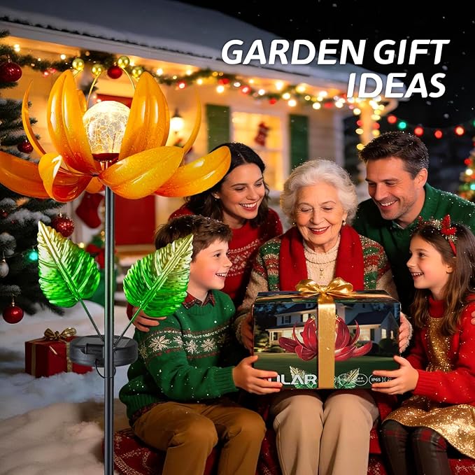Outdoor Solar Lights Garden Decor,Wind Spinner Yard Decorations for Outside, Lotus Garden Windmill with LED Cracked Crystal Waterproof Flower Sculpture for Patio Lawn Gardening Gifts AIINY