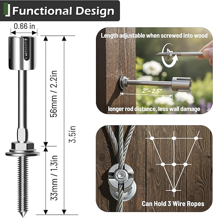 Wire Trellis for Climbing Plants Outdoor, 30-Set Wall Wire Trellis Kit with 1/8in x 150ft Stainless Steel Cable, T316 Espalier System for Fence and Garden DIY Projects Acemaker