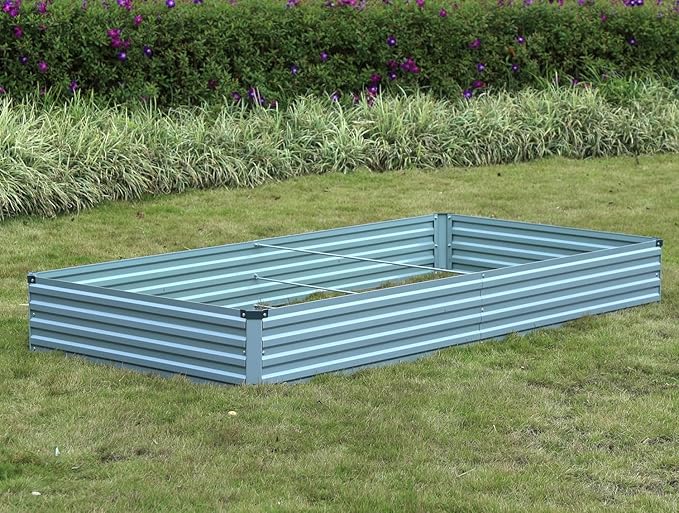 2 Pack 6x3x1FT Galvanized Raised Garden Beds Kit Outdoor Metal Gardening Planter Box for Vegetable Elevated Flower Herbs,Gray Meberam