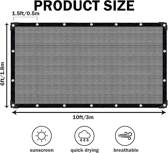 Grey Sun Shade Cloth,Pergola Shade Cover with Reinforced Grommets,90% Shade Fabric Fence Privacy Screen Balcony,Pergola Shade Cover Canopy Garden Carport Porch Deck Patio Shade Cover,6x10FT IMSGVIFO