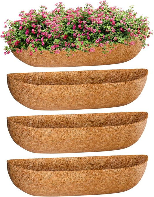 ZeeDix 24 Inch Trough Coconut Liners for Planters (4-Pack) - 100% Natural Coconut Coir Fiber Planter Liners Replacement for Window Boxes, Wall Baskets, Deck Flower Boxes, Garden Railing Fence Troughs ZeeDix