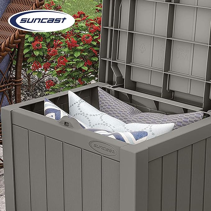 Suncast 22 Gallon Indoor or Outdoor Backyard Patio Small Storage Deck Box with Attractive Bench Seat and Reinforced Lid, Stone (4 Pack) Suncast