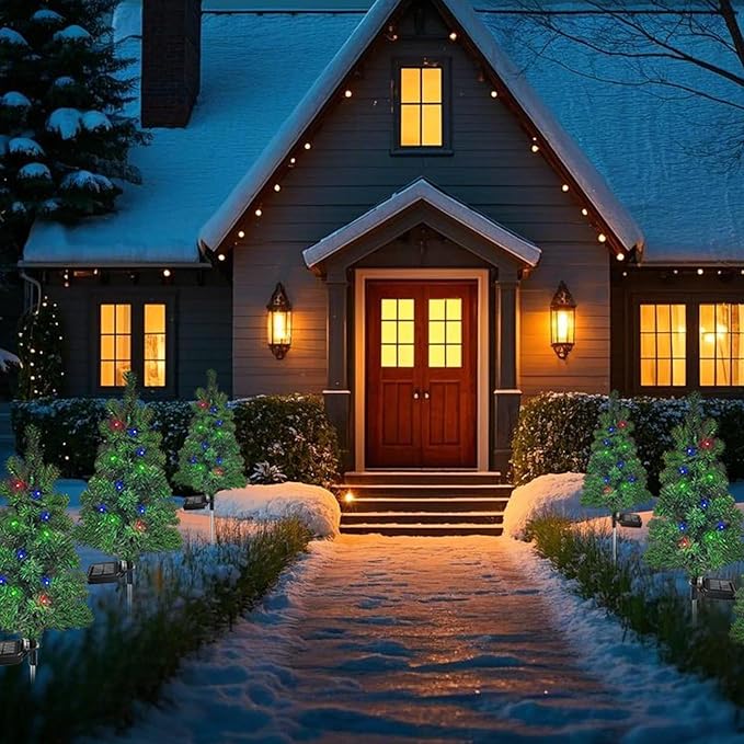 4PCS Solar Christmas Tree Garden Stake Lights Outdoor Waterproof Pathway Lights Xmas Tree Light for Lawn Patio Yard Front Porch Christmas Decor SXXSMYWR