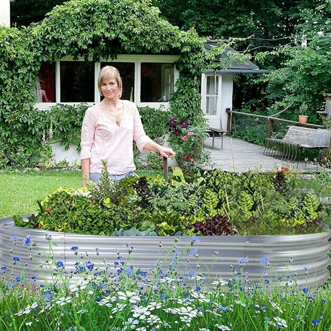 Land Guard 2Pcs Galvanized Raised Garden Bed Kit, Galvanized Planter Oval Large Metal Raised Garden Boxes Outdoor for Vegetables… LandGuard