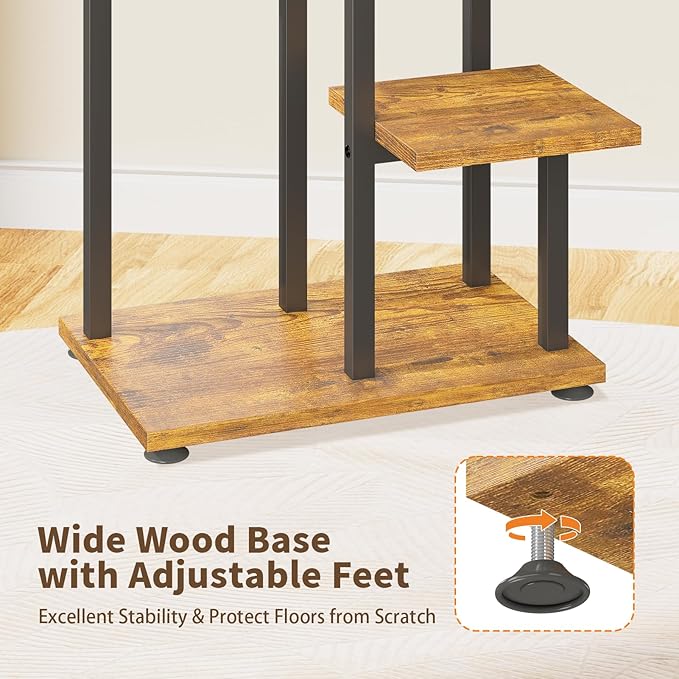 LASZOLA Black 5 Tiered Wood Plant Stand Indoor for Large Heavy Duty Planter, Sturdy Multi Level Corner Vertical Flower Rack for Narrow House, Rustic Tall Orchid Shelving Holder for Decor, Space Saving LASZOLA