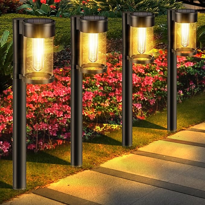Mancra Solar Pathway Lights Outdoor, 10 Pack Metal & Glass Solar Lights Outdoor Waterproof Landscape Path Lights for Yard Walkway Garden Decor, Warm White Mancra